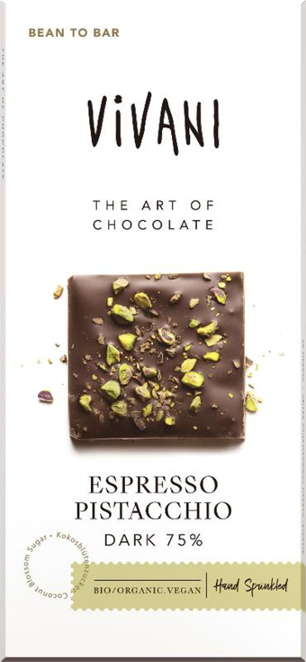 Produktfoto zu Schokolade Espresso Pistacchio Dark 80g