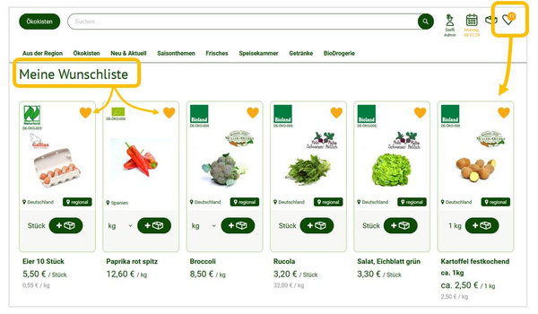Wunschliste mit Lieblingsprodukten