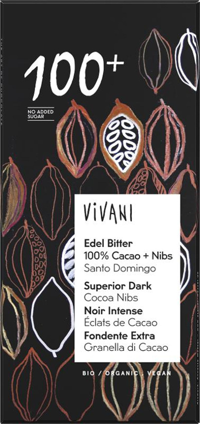 Produktfoto zu Schokolade Edel Bitter 100% mit Nibs 80g