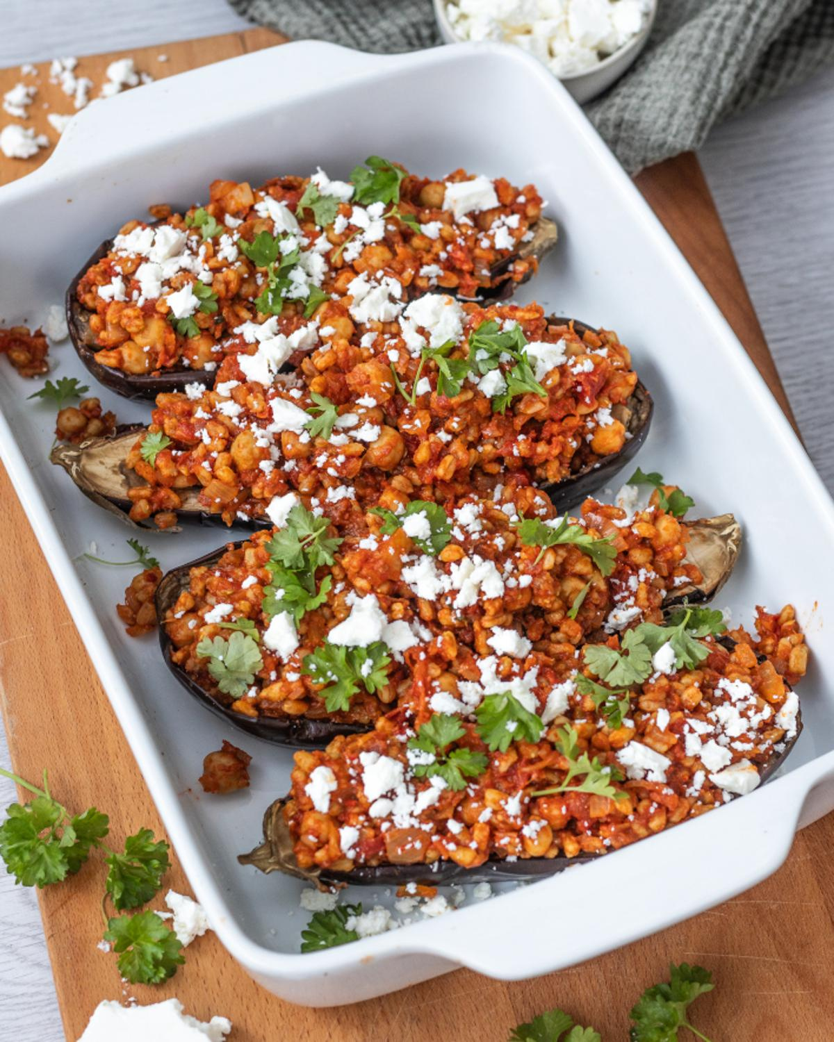 Rezept-Kiste Gefüllte Aubergine mit Dinkelreis