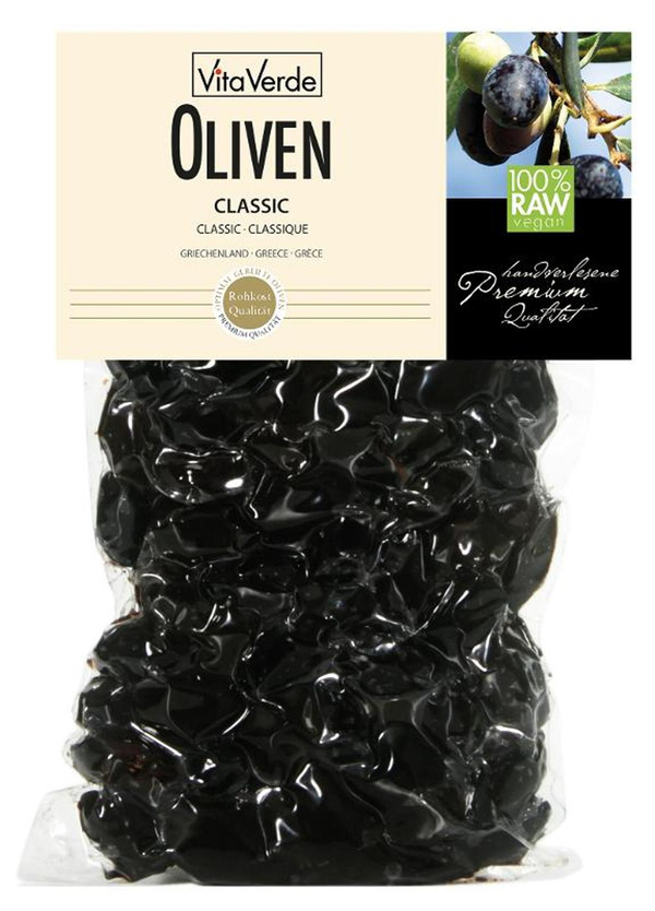 Produktfoto zu Oliven Classic Vita Verde schwarz mit Stein 200g
