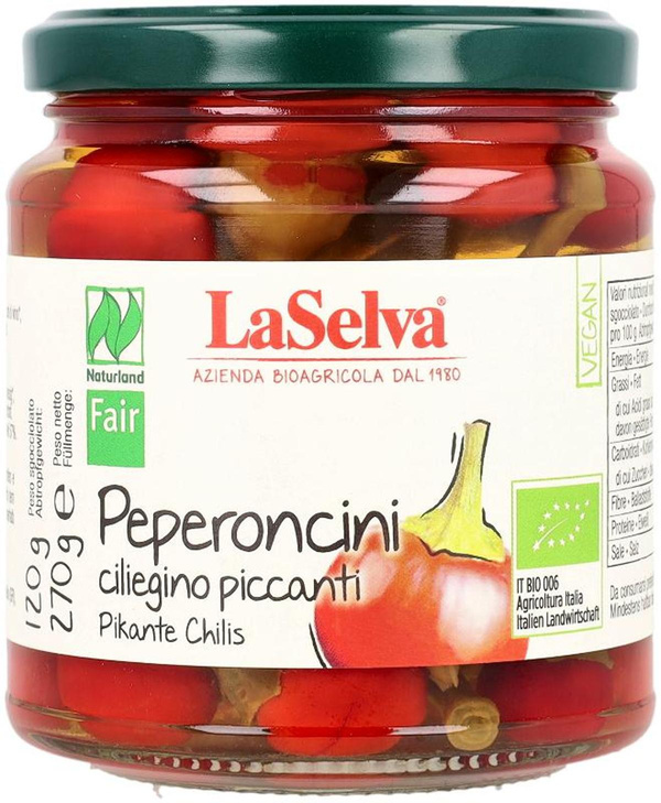 Produktfoto zu Pikante rote Peperoni in Weinessig 270g