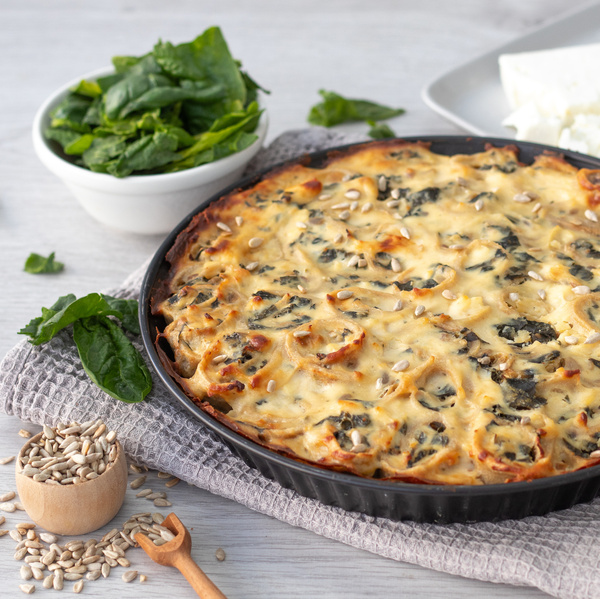 Spinat-Pfannkuchen-Auflauf mit Parmesan Haube