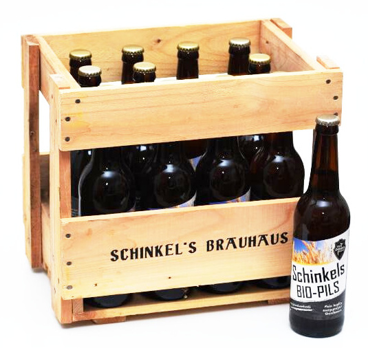 Schinkels Pils Bier in Holzkasten