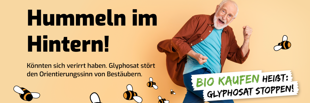 Hummeln im Hintern, Header für "Stoppt-Glyphosat"-Petition vom BEL