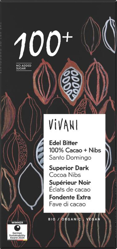 Produktfoto zu Schokolade Edel Bitter 100% mit Nibs 80g